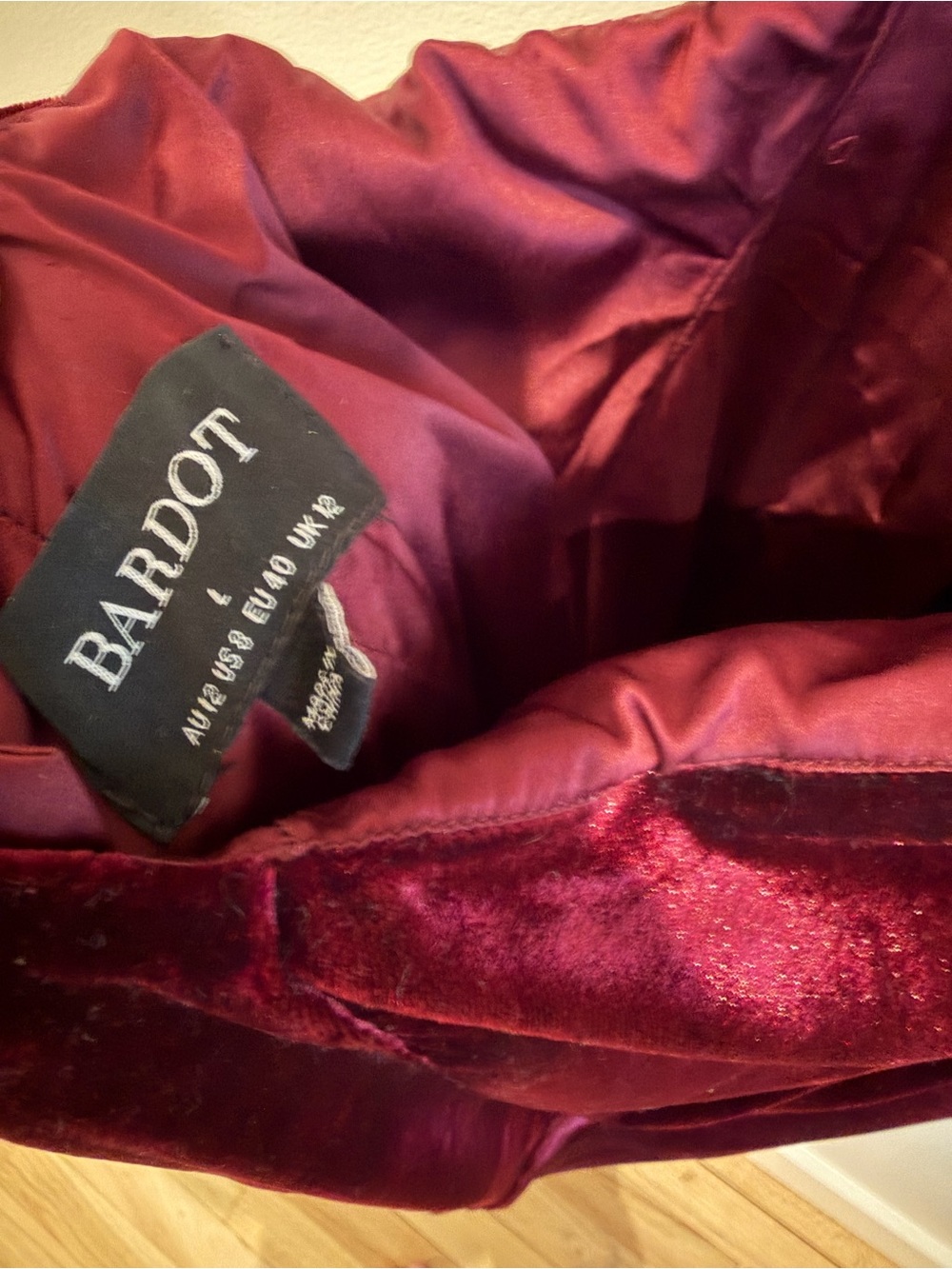 Bardot Velvet Halter Maxi Dress in Deep Burgundy Backless Deep Slit - Picture 3 of 3